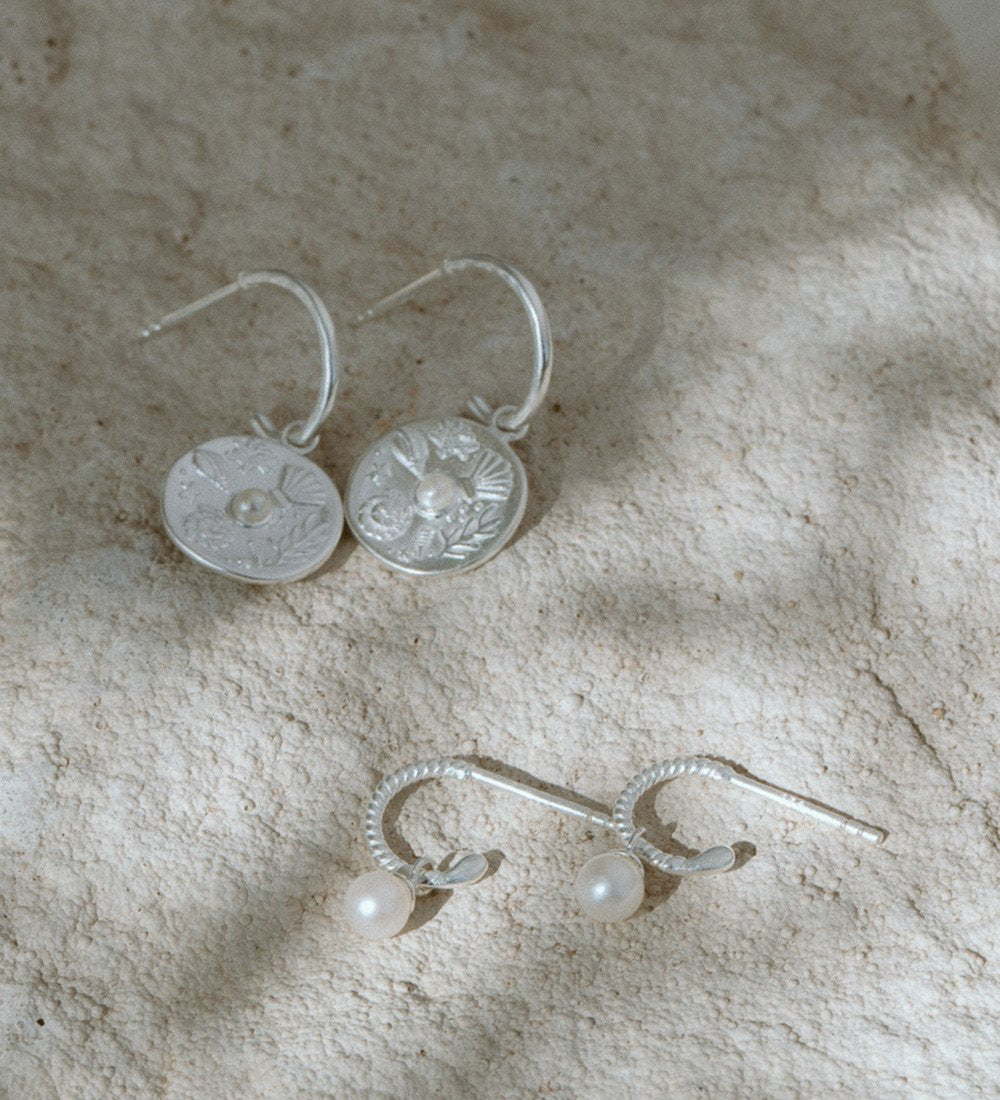 TINY PEARL HOOPS (STERLING SILVER) - IMAGE 3