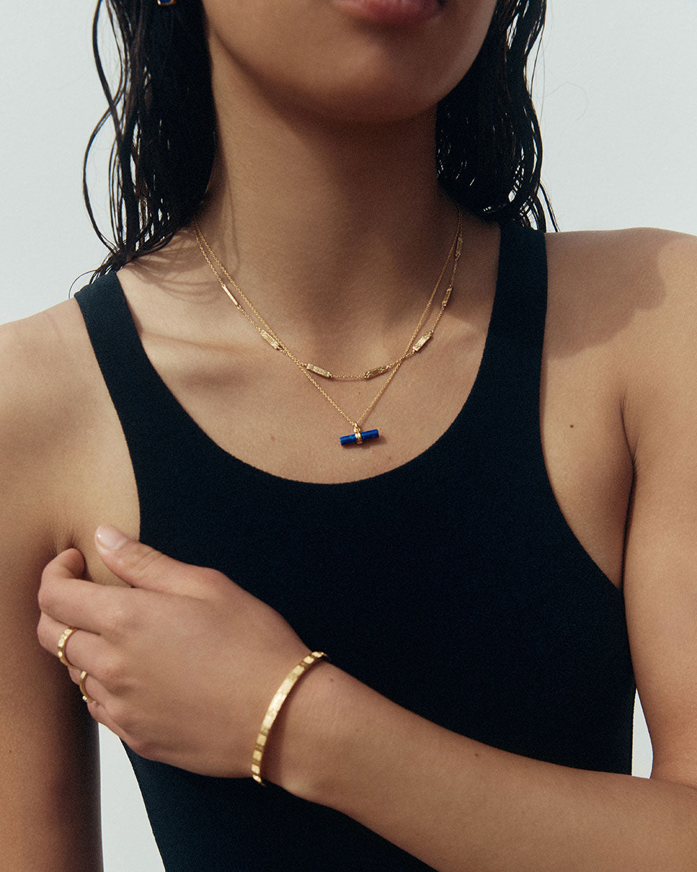 LAPIS T-BAR NECKLACE (18K GOLD VERMEIL)