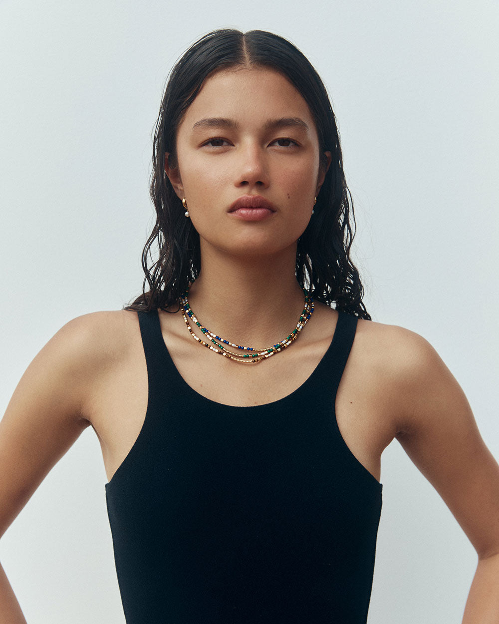 LAPIS BEADED NECKLACE (18K GOLD PLATED) IMAGE 2