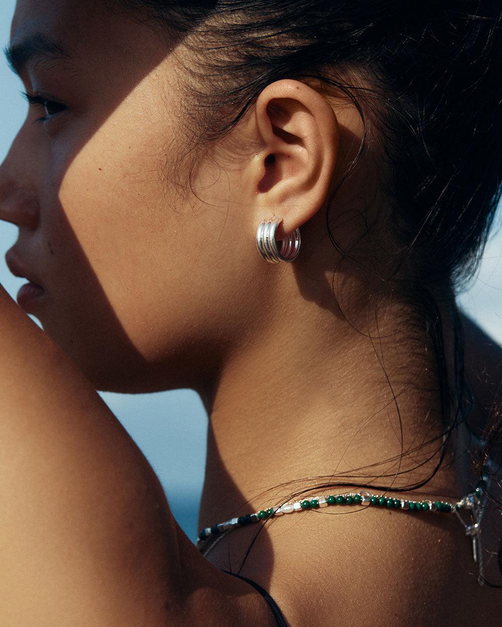 MALACHITE BEADED NECKLACE (STERLING SILVER) IMAGE 5