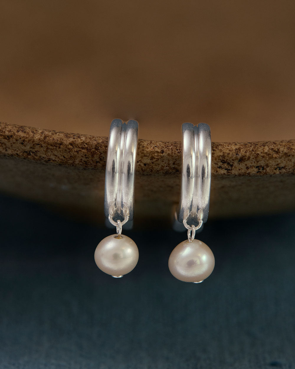 SOLACE PEARL HOOPS (STERLING SILVER) IMAGE 2
