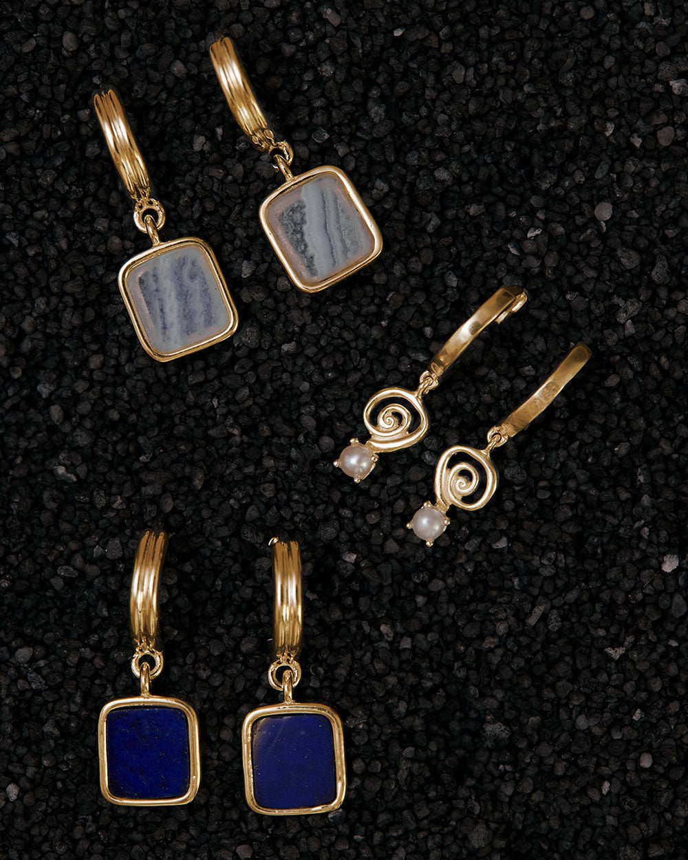 BLUE LACE AGATE HOOPS (18K GOLD PLATED)