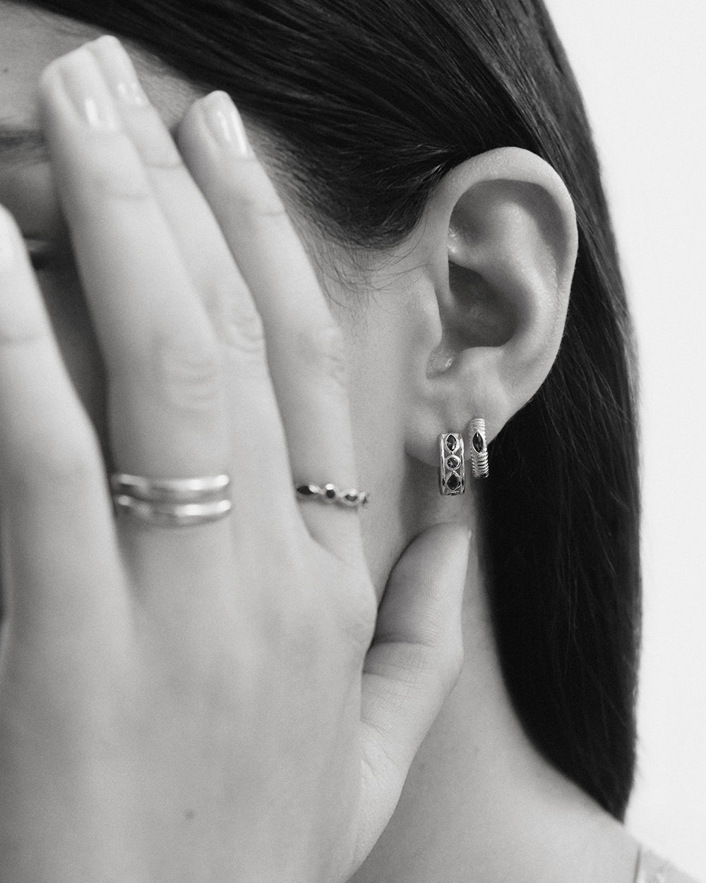 INK TEXTURE HOOPS (STERLING SILVER) IMAGE 3