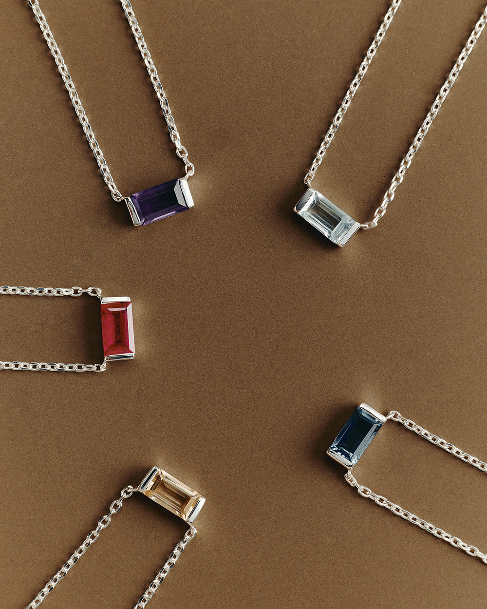 BAGUETTE BIRTHSTONE NECKLACE (STERLING SILVER) IMAGE 3