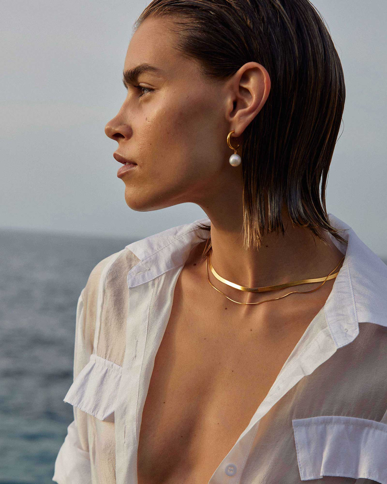 PEARL DROP HOOPS (18K GOLD PLATED) IMAGE 6