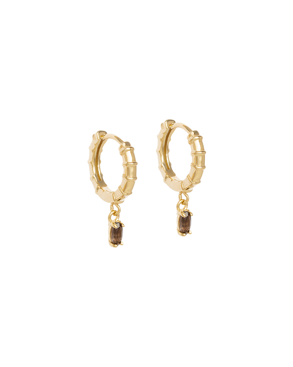 DECO SMOKEY QUARTZ HOOPS (18K GOLD PLATED) IMAGE 1