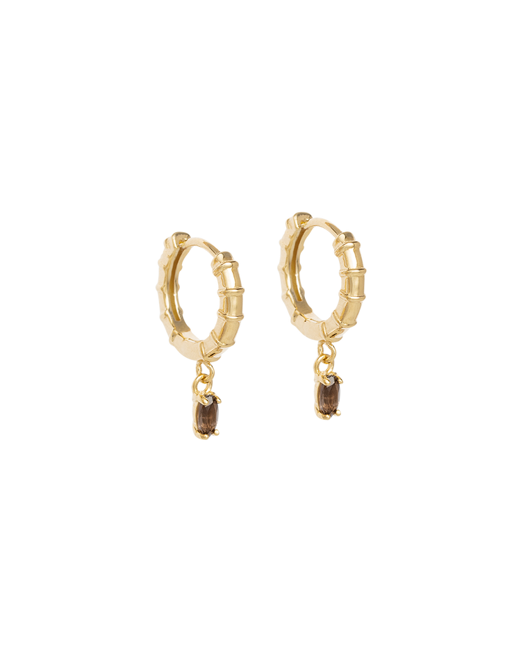 DECO SMOKEY QUARTZ HOOPS (18K GOLD PLATED) IMAGE 1