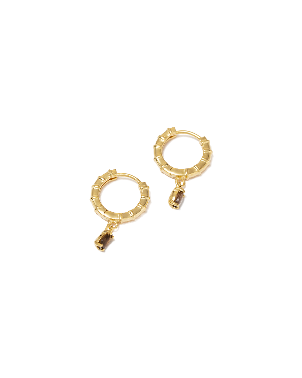 DECO SMOKEY QUARTZ HOOPS (18K GOLD PLATED) IMAGE 4