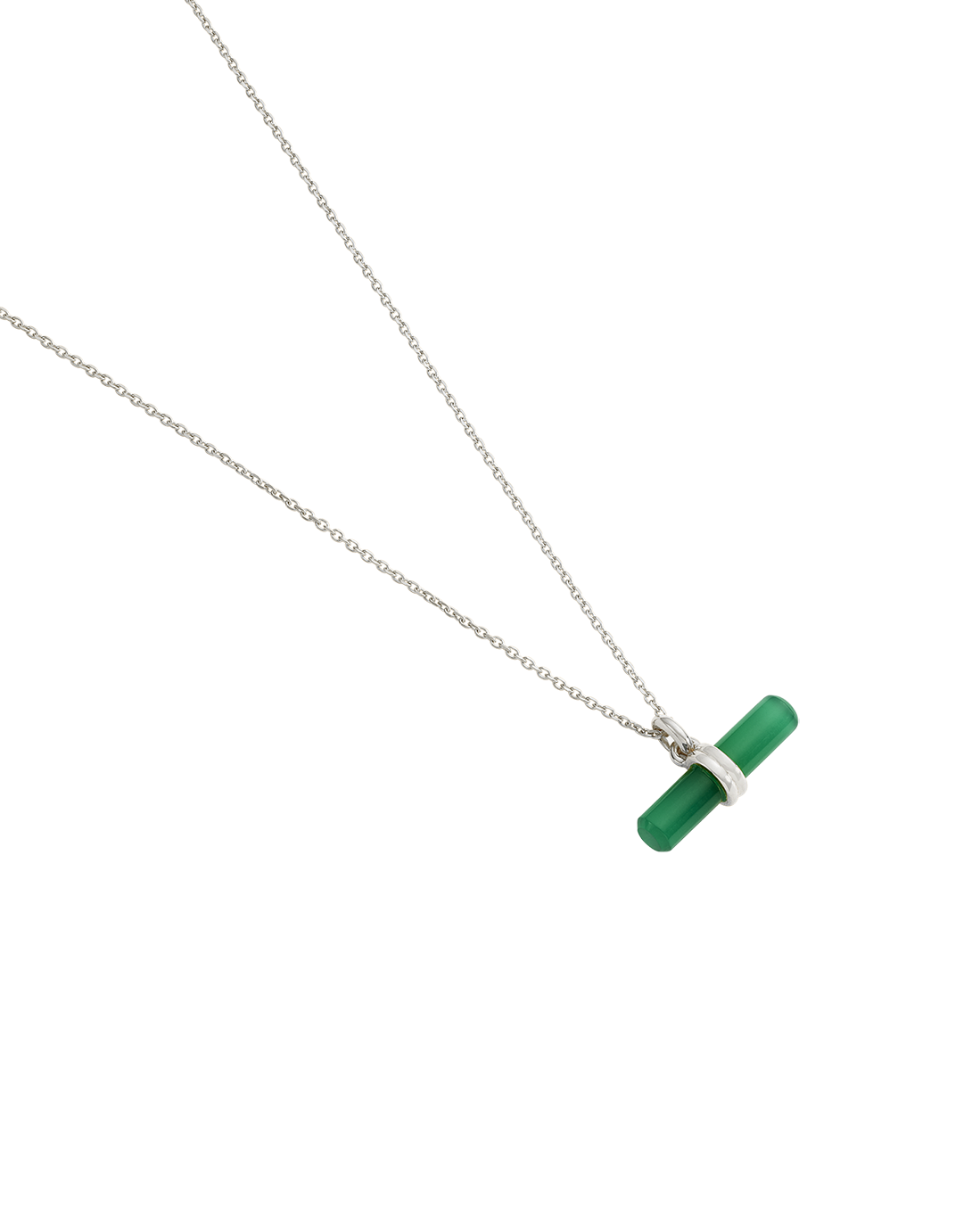 GREEN ONYX T-BAR NECKLACE (STERLING SILVER) IMAGE 4