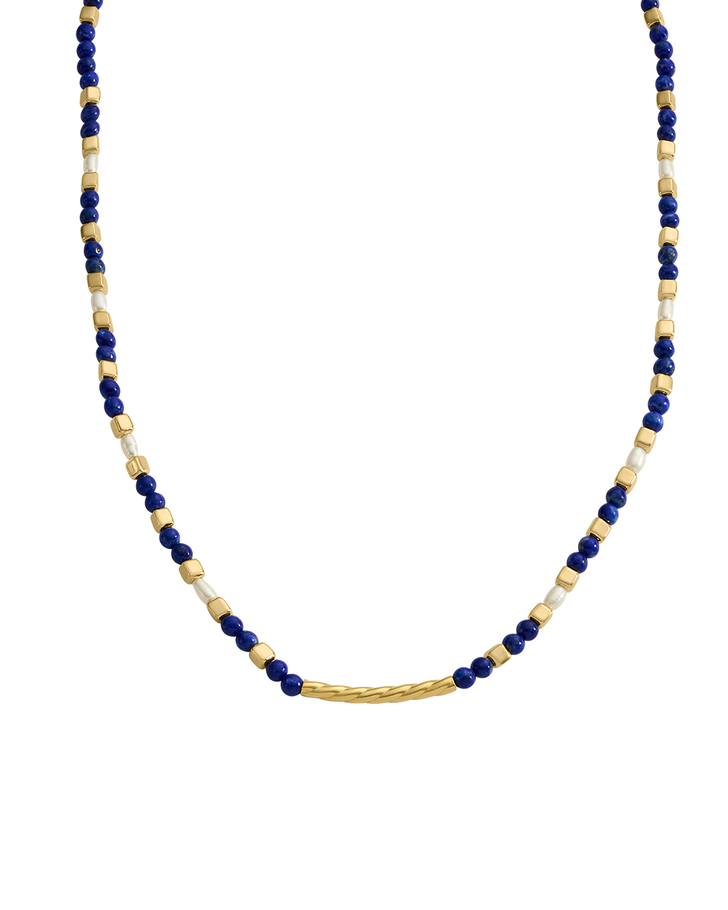 LAPIS BEADED NECKLACE (18K GOLD PLATED)