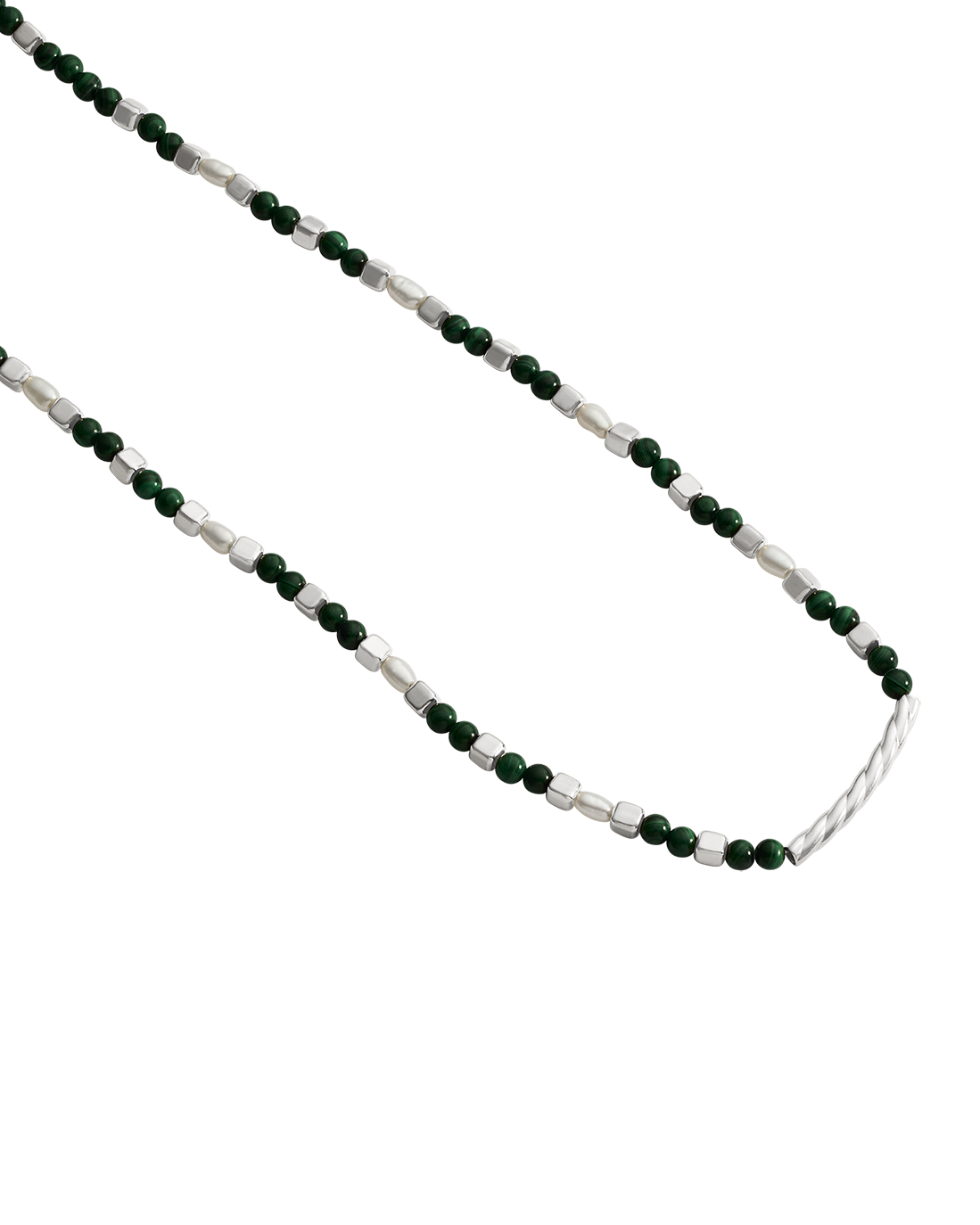 MALACHITE BEADED NECKLACE (STERLING SILVER) IMAGE 4