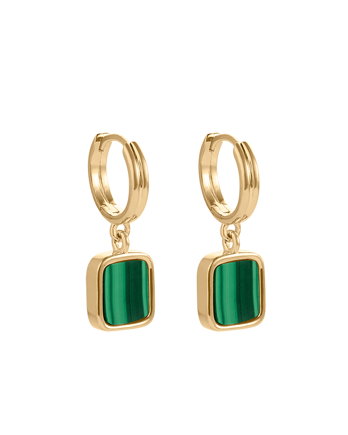 MALACHITE HOOPS (18K GOLD PLATED) IMAGE 1