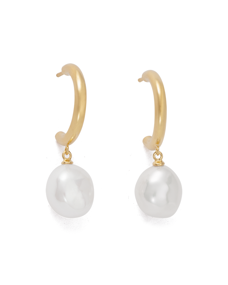 PEARL DROP HOOPS (18K GOLD PLATED) IMAGE 1