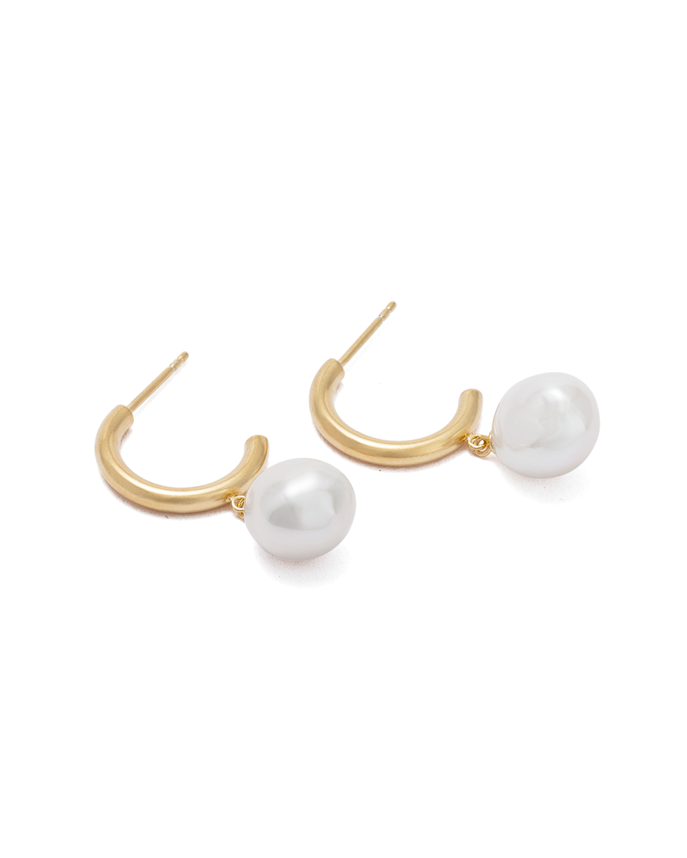PEARL DROP HOOPS (18K GOLD PLATED) IMAGE 4