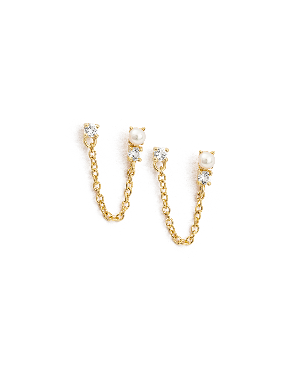 PEARL TOPAZ DOUBLE EARRINGS (18K GOLD PLATED) IMAGE 1