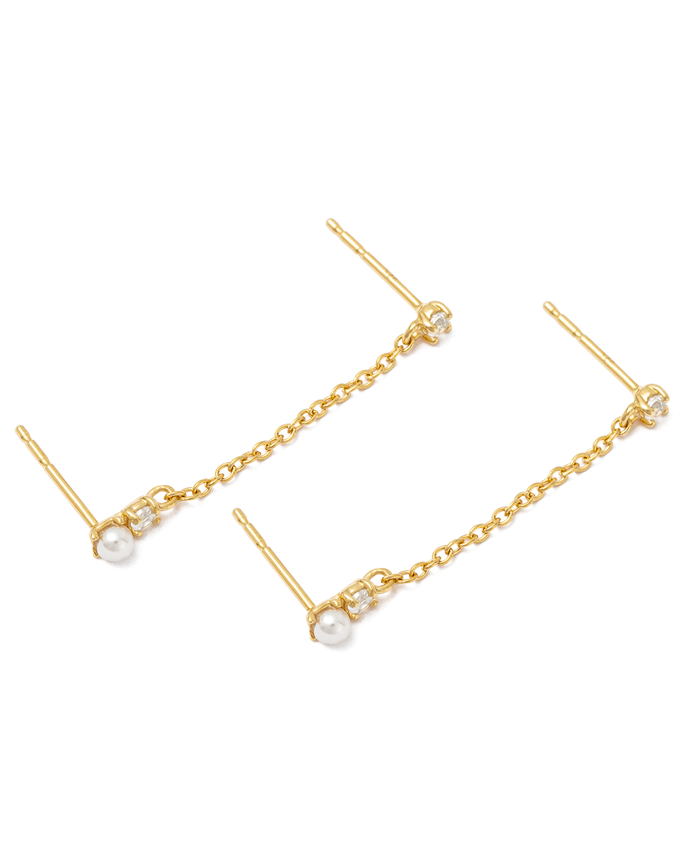 PEARL TOPAZ DOUBLE EARRINGS (18K GOLD PLATED) IMAGE 4