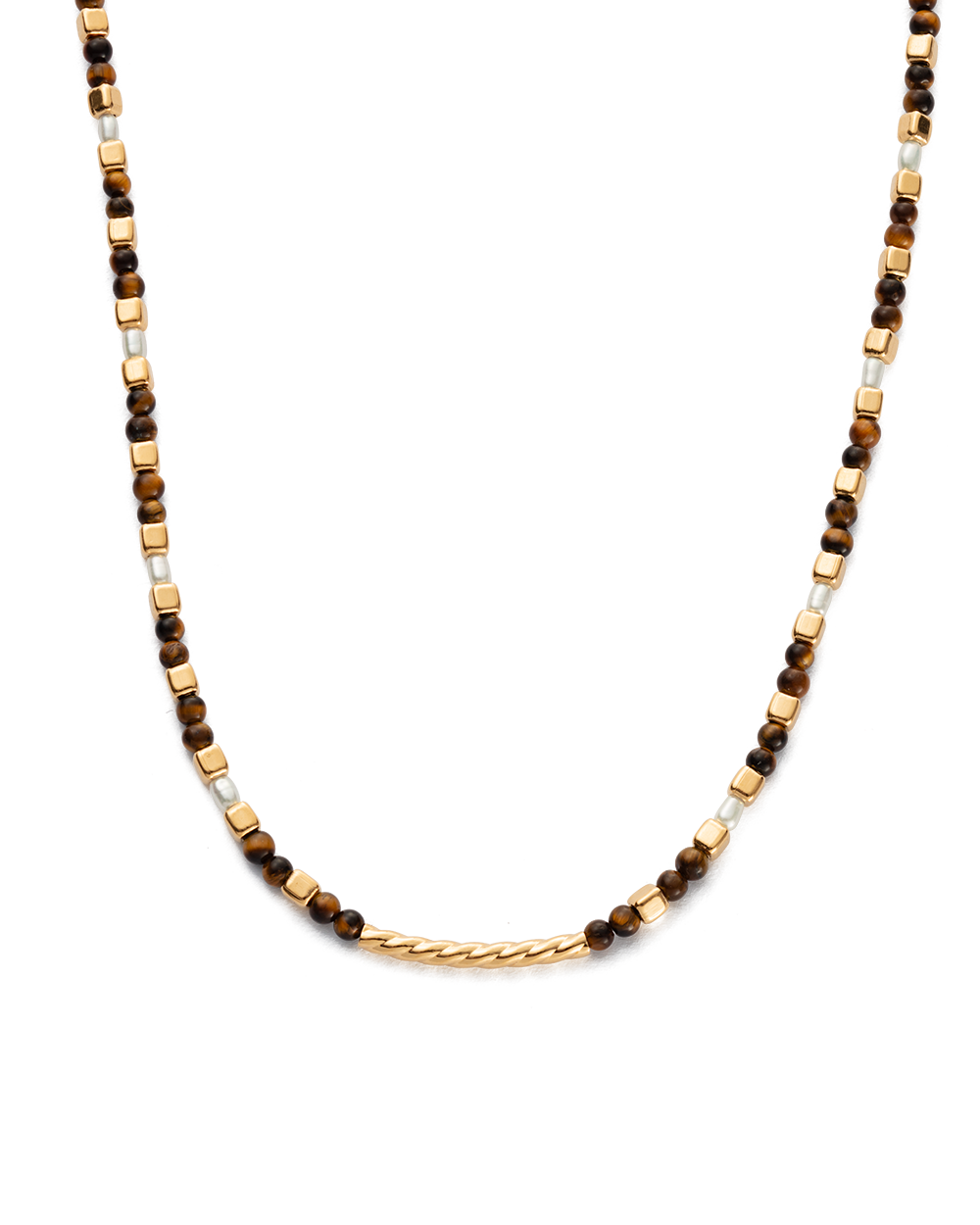 TIGERS EYE BEADED NECKLACE (18K GOLD PLATED) IMAGE 1