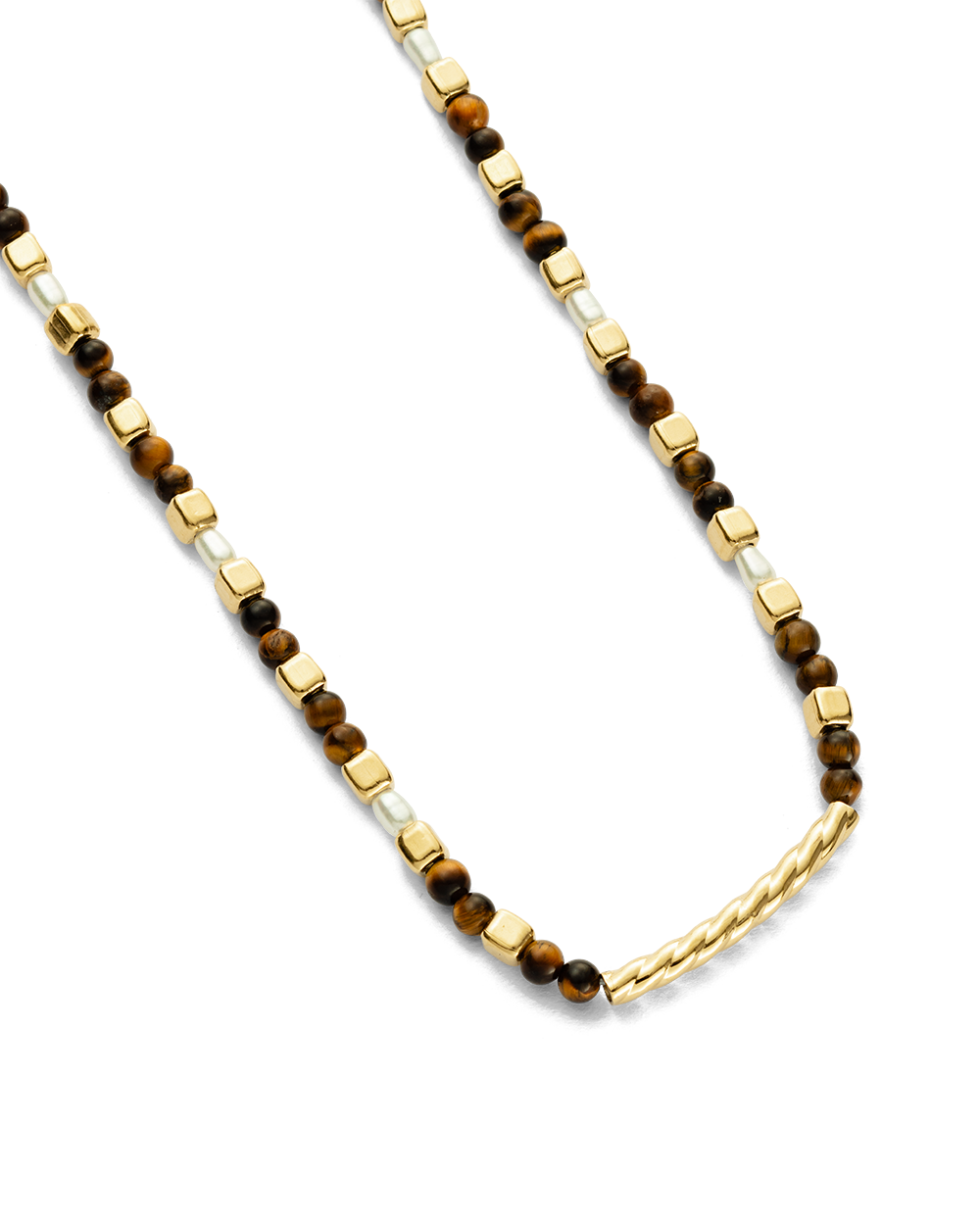 TIGERS EYE BEADED NECKLACE (18K GOLD PLATED) IMAGE 4