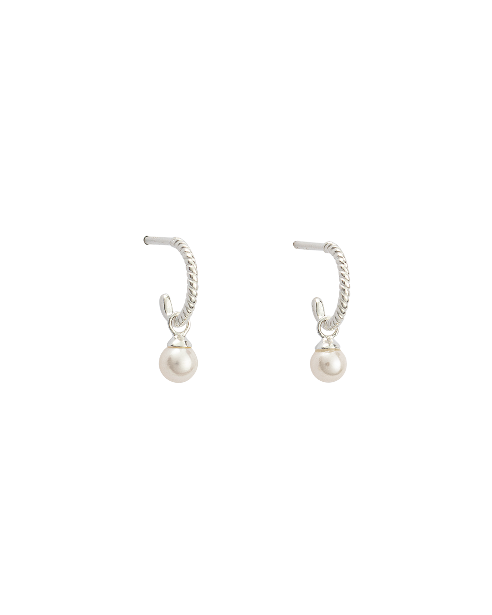 TINY PEARL HOOPS (STERLING SILVER) - IMAGE 1