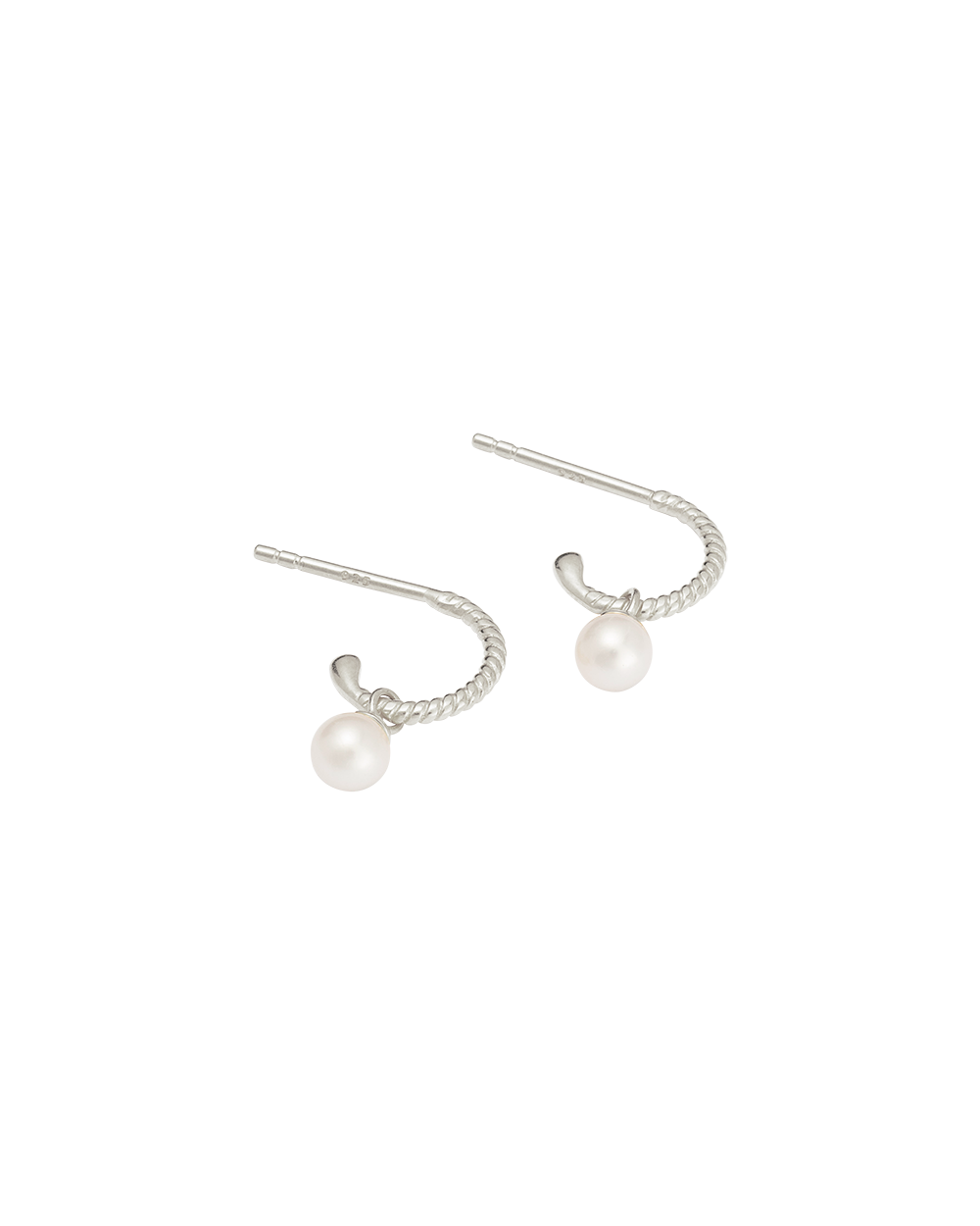 TINY PEARL HOOPS (STERLING SILVER) - IMAGE 4